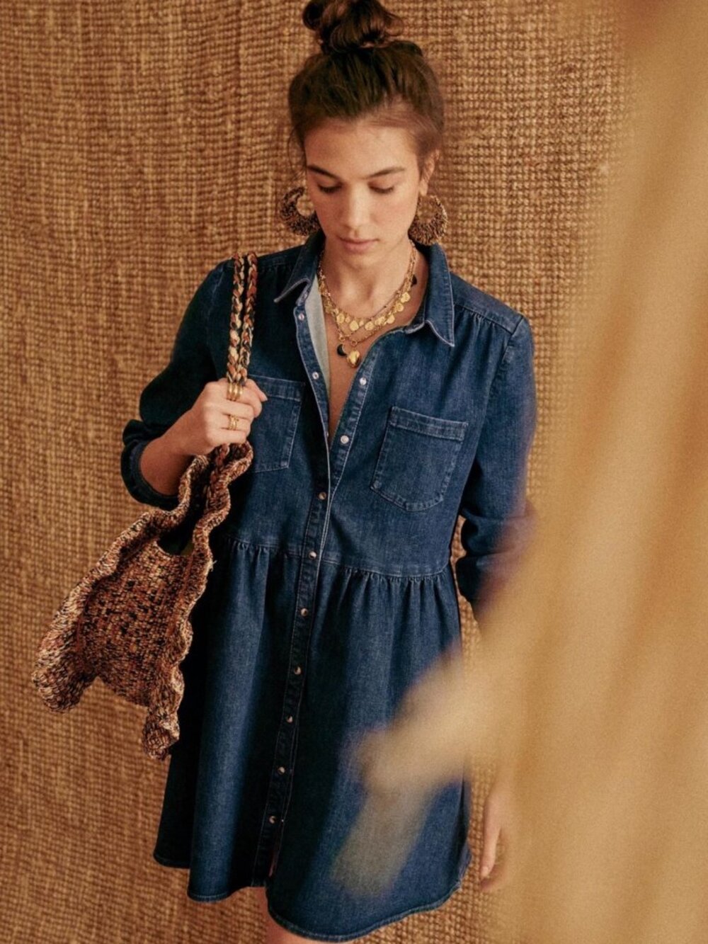 Sezane NWT Leana Dress Dark Blue Denim